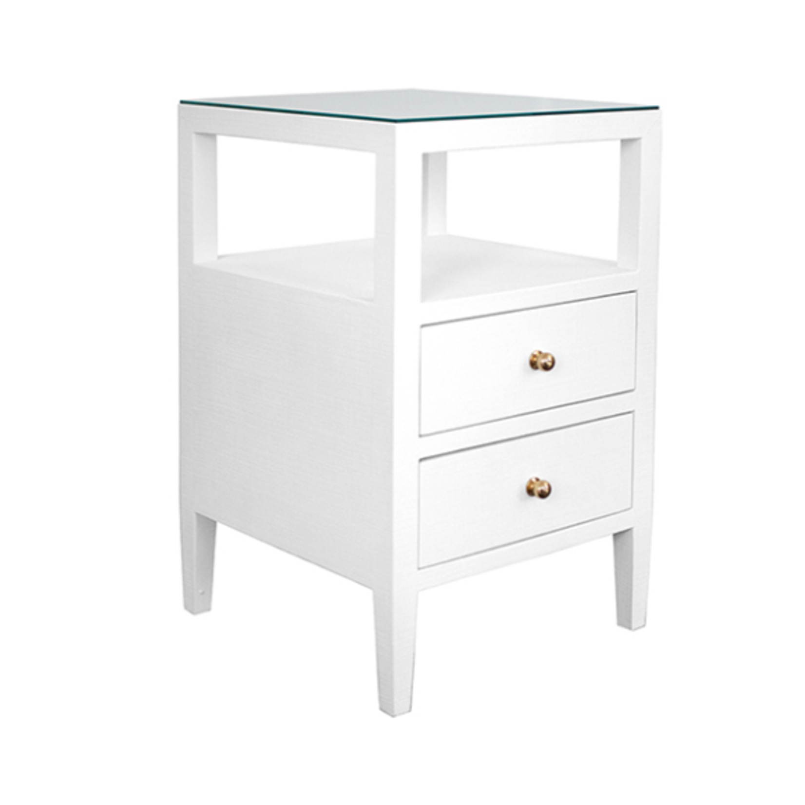 Outside The Box 18x18x30 Worlds Away Roscoe White Linen Wrapped Side Table / Nightstand