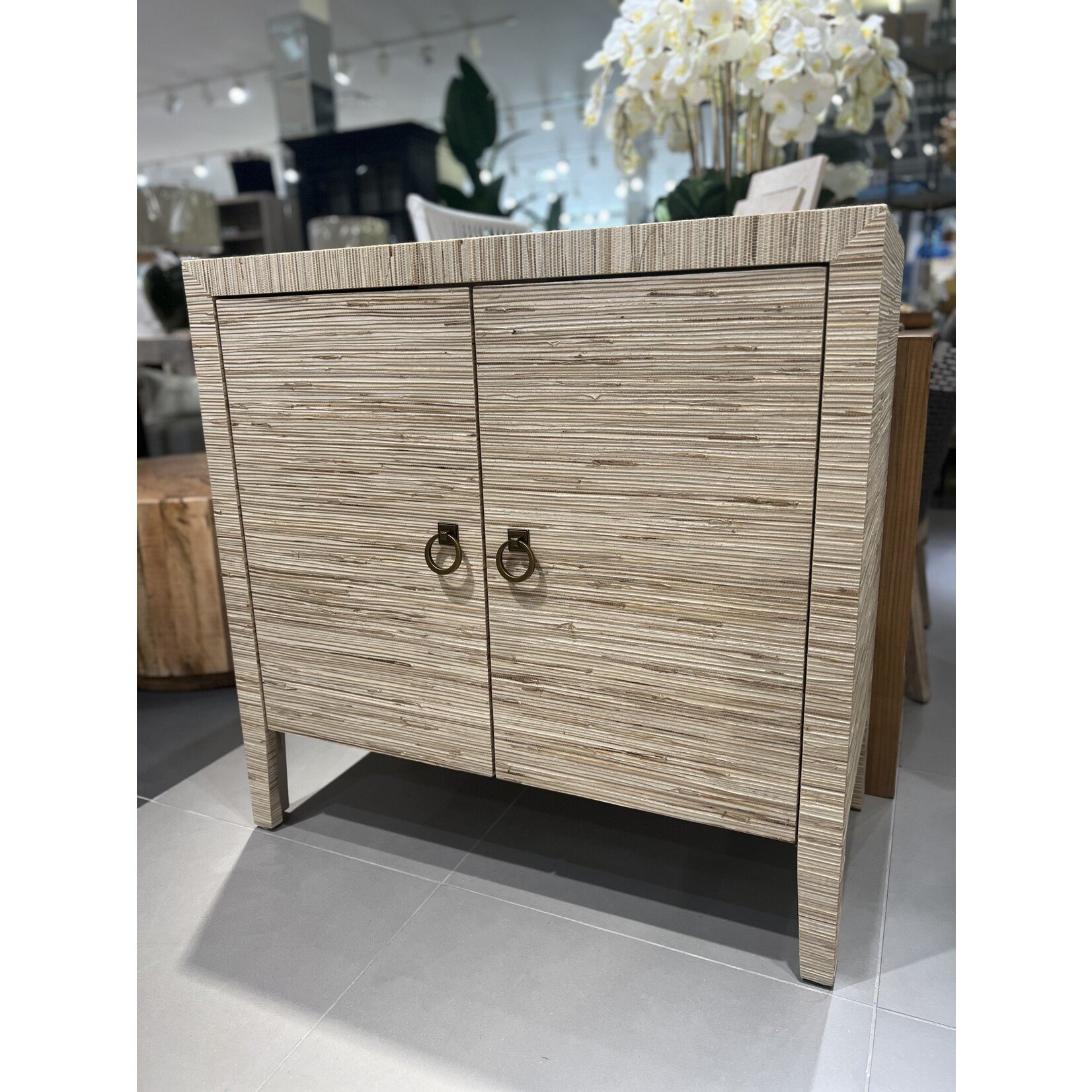 Outside The Box 36x18x35 Belwood Natural Seagrass Hand Crafted 2 Door Accent Cabinet