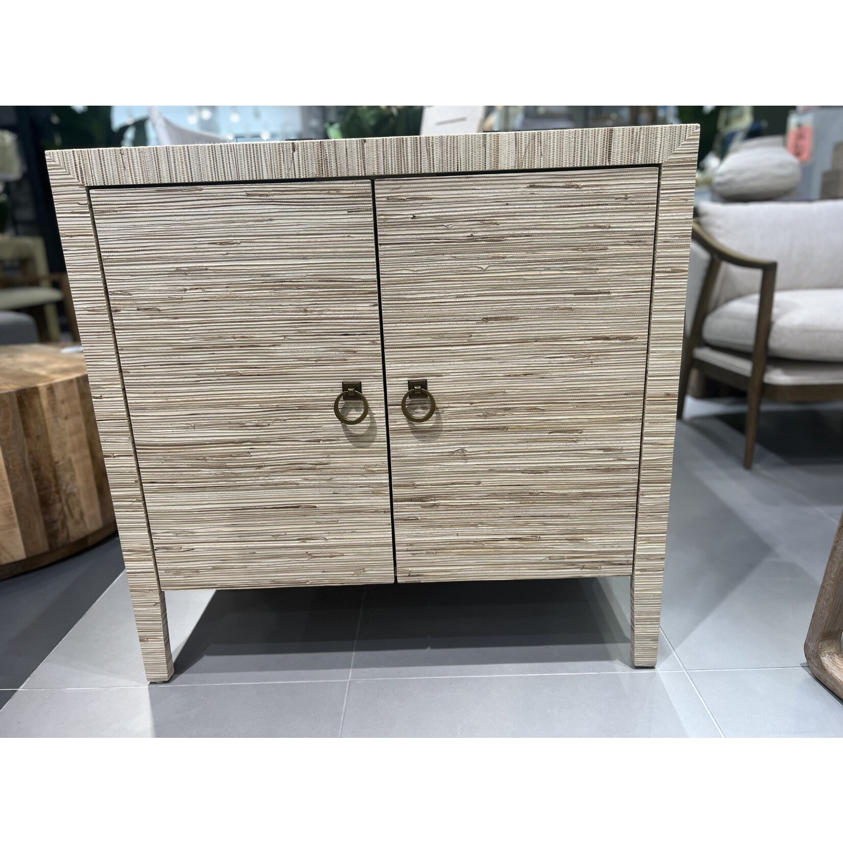 Outside The Box 36x18x35 Belwood Natural Seagrass Hand Crafted 2 Door Accent Cabinet