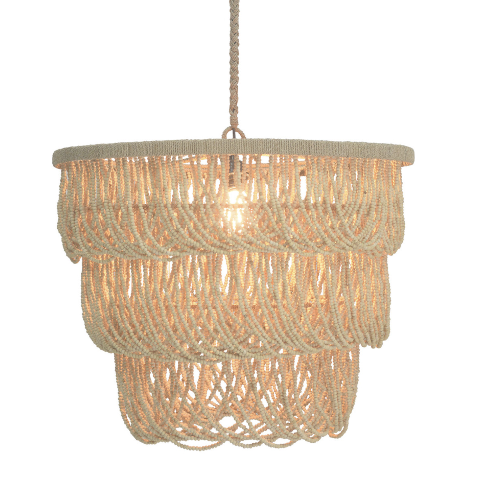 Outside The Box 20" Rene Natural Wood Bead Tiered Chandelier