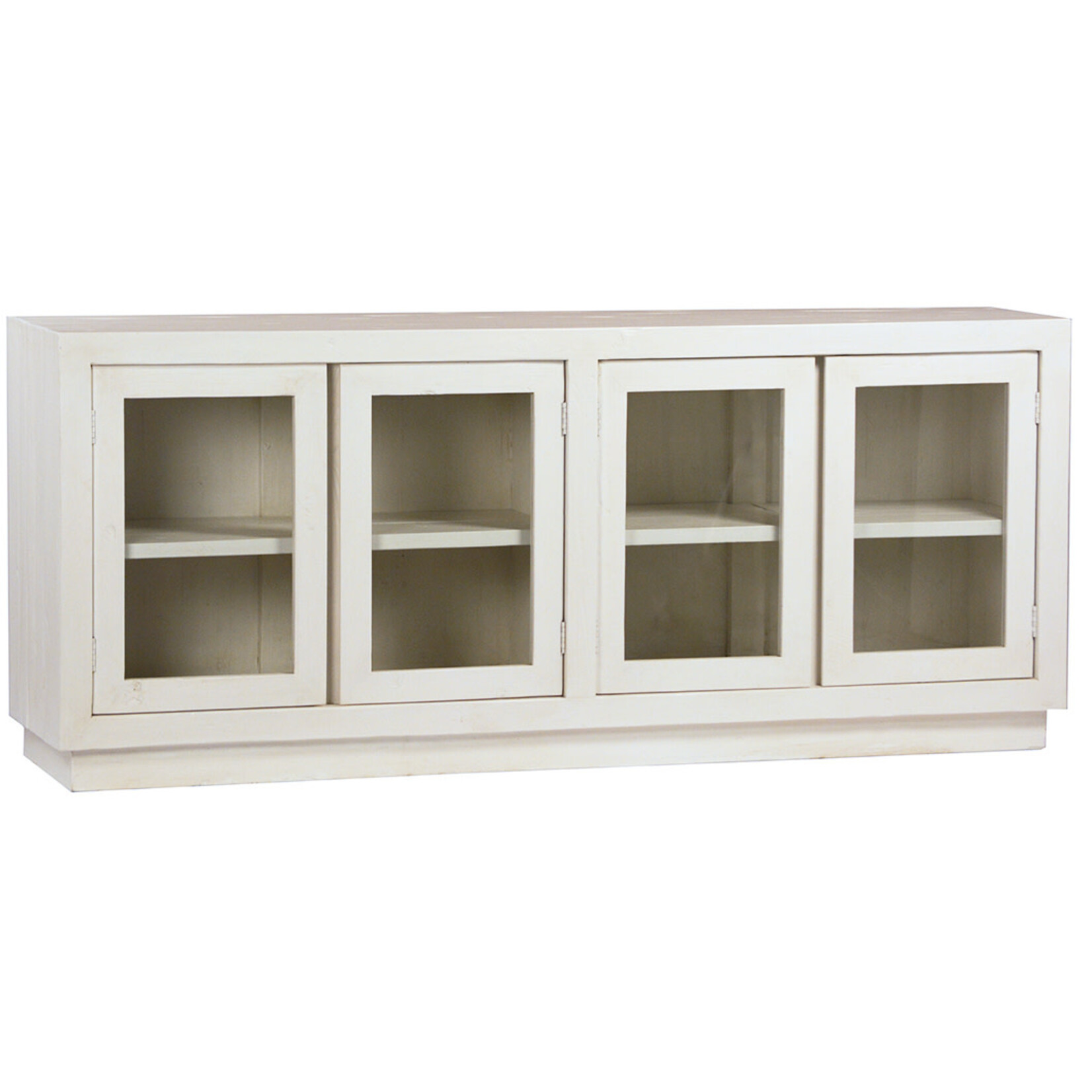 Outside The Box 78x18x33 Miranda White Cypress Wood 4 Door Glass Sideboard