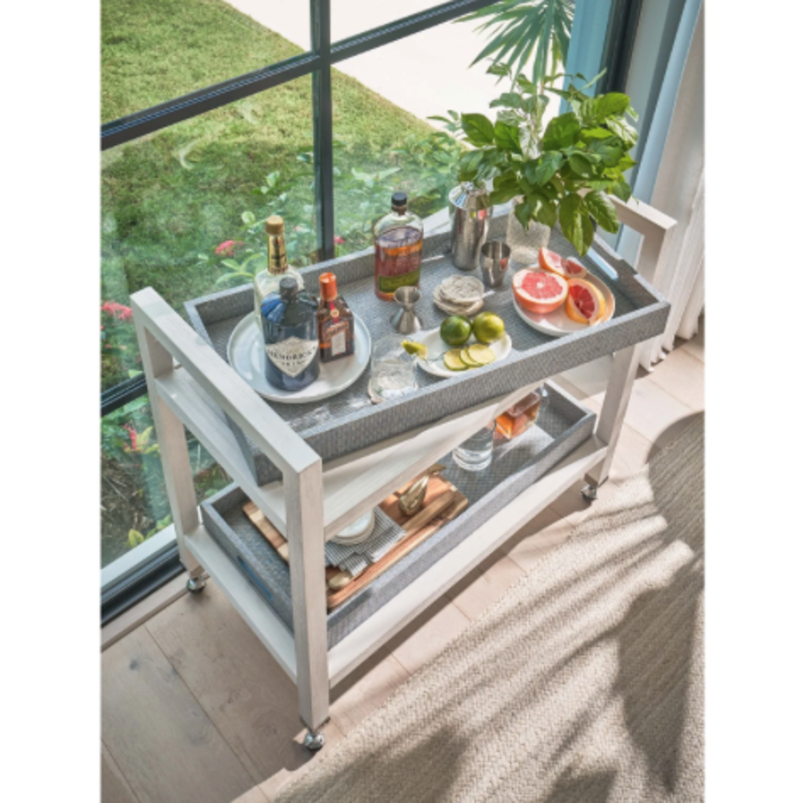 Outside The Box 38x20x36 Del-Ray White Sand Bar Cart With Casters