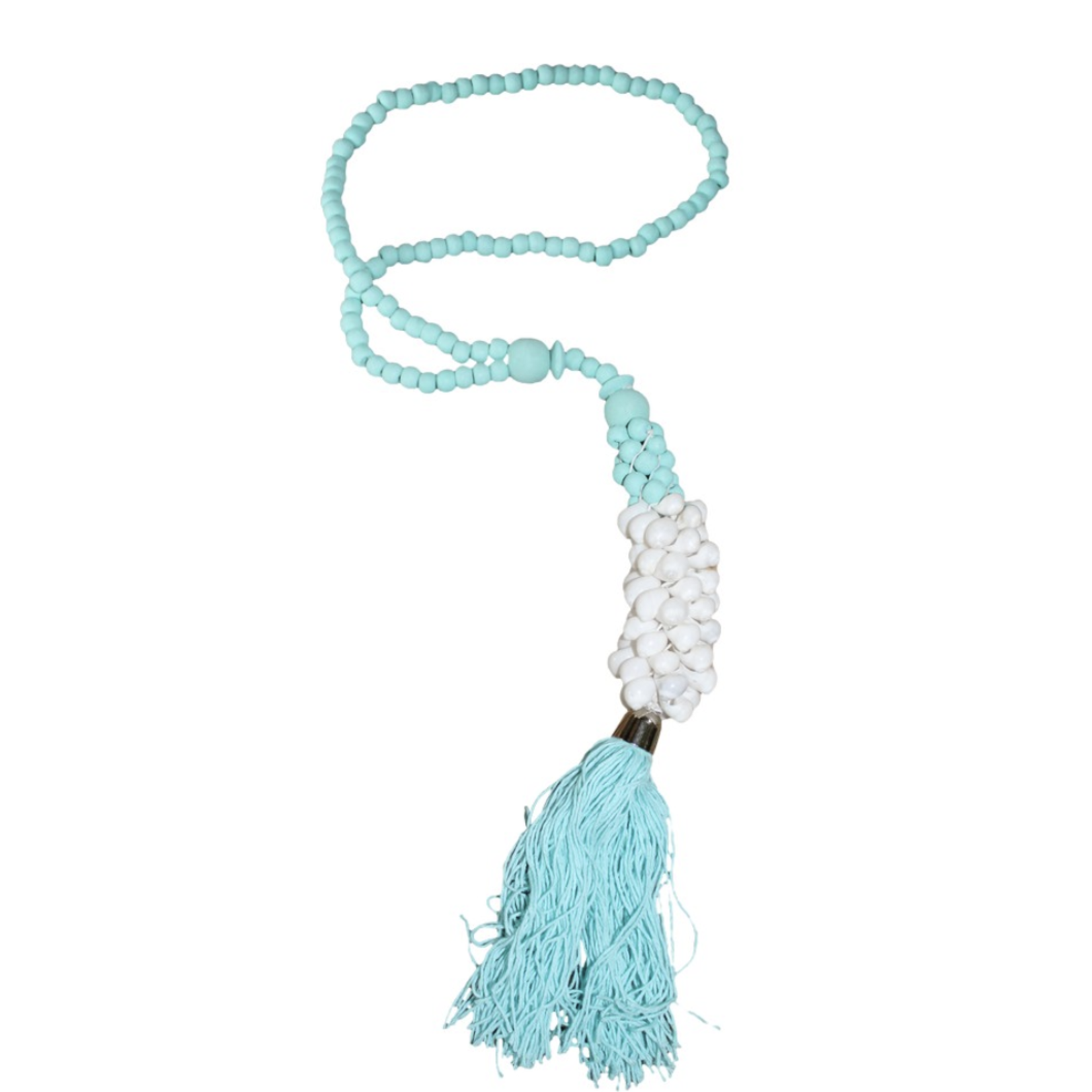 Outside The Box 28" Cyparea Annulus Turquoise & White Shell Tassel