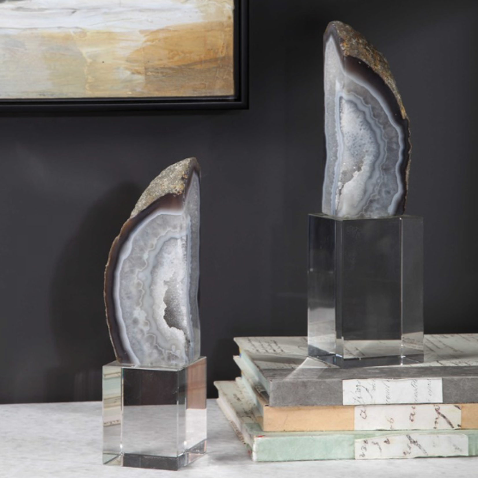 Outside The Box 13" & 11" Set Of 2 Amiya Gray Marble Unfinished Edge Bookends