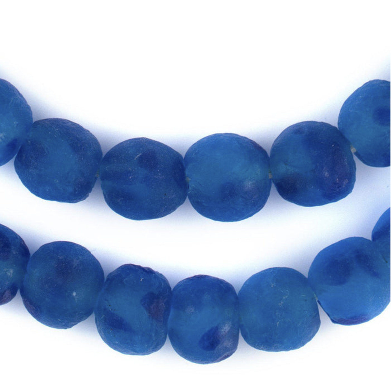 Outside The Box 22" Aqua Swirl Blue Recycled Glass Beads 14MM