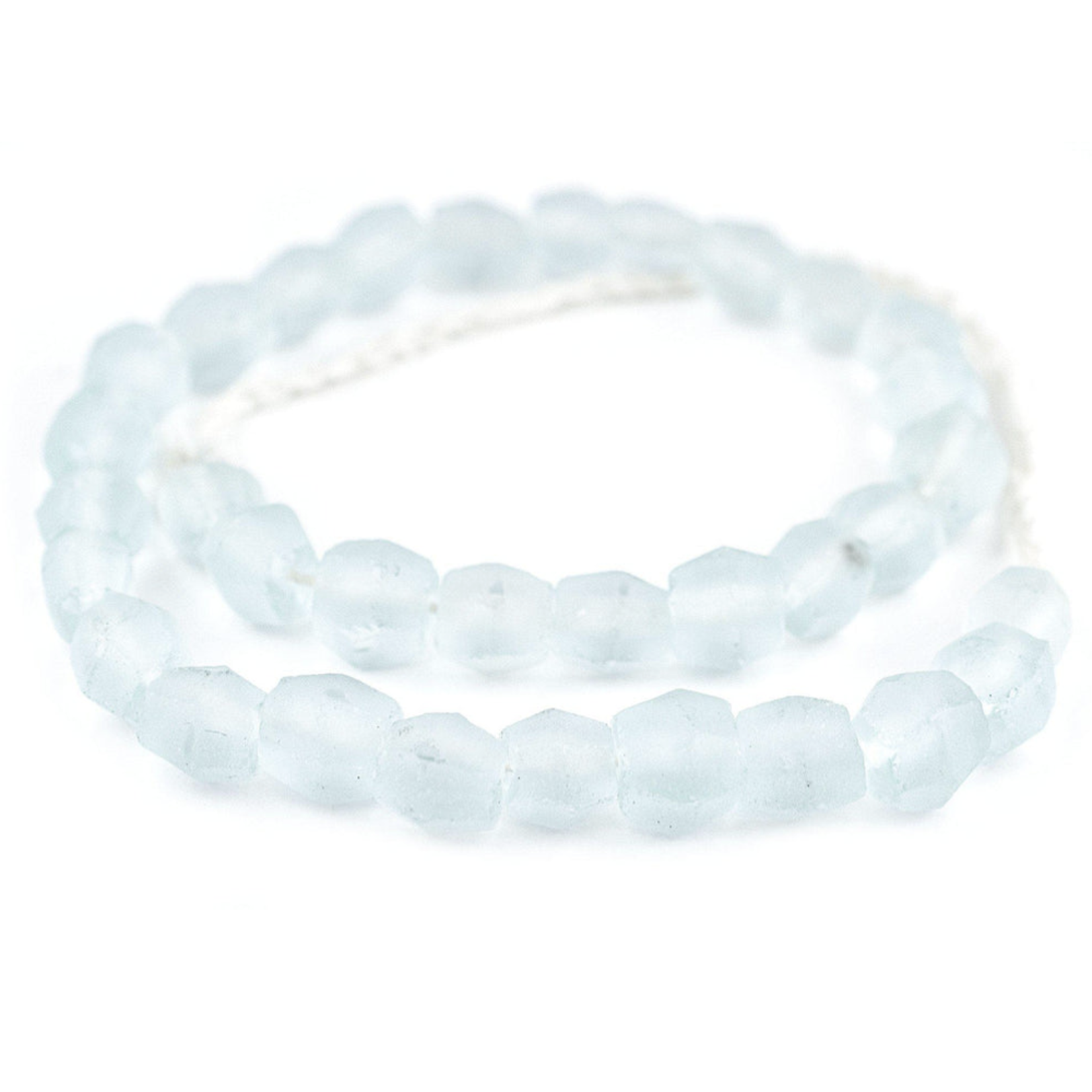 Outside The Box 22" Clear Aqua Faceted Bacon Java Recycled Glass Beads 12MM