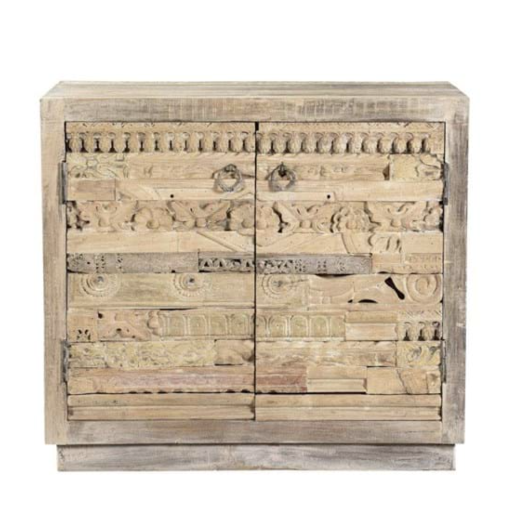 Outside The Box 40x18x36 Alta White Washed Carved Reclaimed Wood 2 Door Sideboard