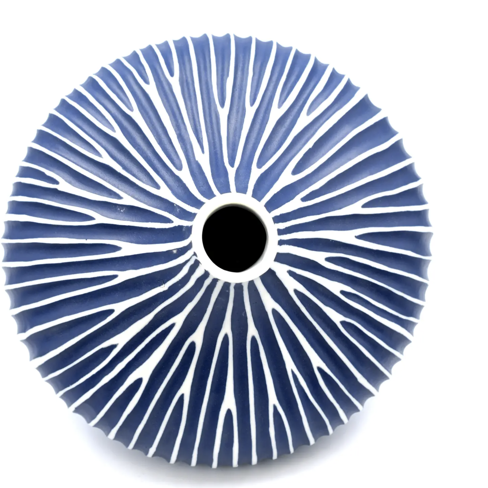 Outside The Box 6" Monique Blue & White Lines  Handcrafted Tapered Vase