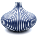 Outside The Box 6" Monique Blue & White Lines  Handcrafted Tapered Vase