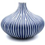 Outside The Box 6" Monique Blue & WhiteLines  Handcrafted Tapered Vase