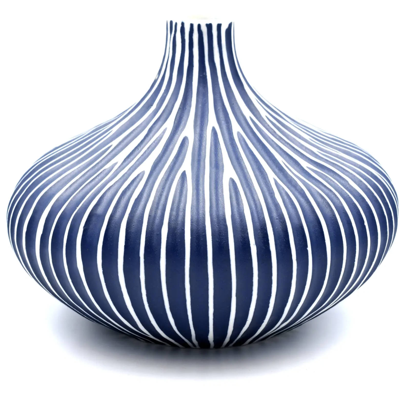 Outside The Box 6" Monique Blue & White Lines  Handcrafted Tapered Vase