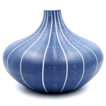 Outside The Box 6" Monique Blue With White Stripes Handcrafted Tapered Vase