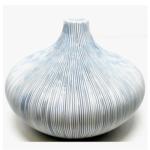 Outside The Box 6" Monique White With Blue Lines Handcrafted Tapered Vase