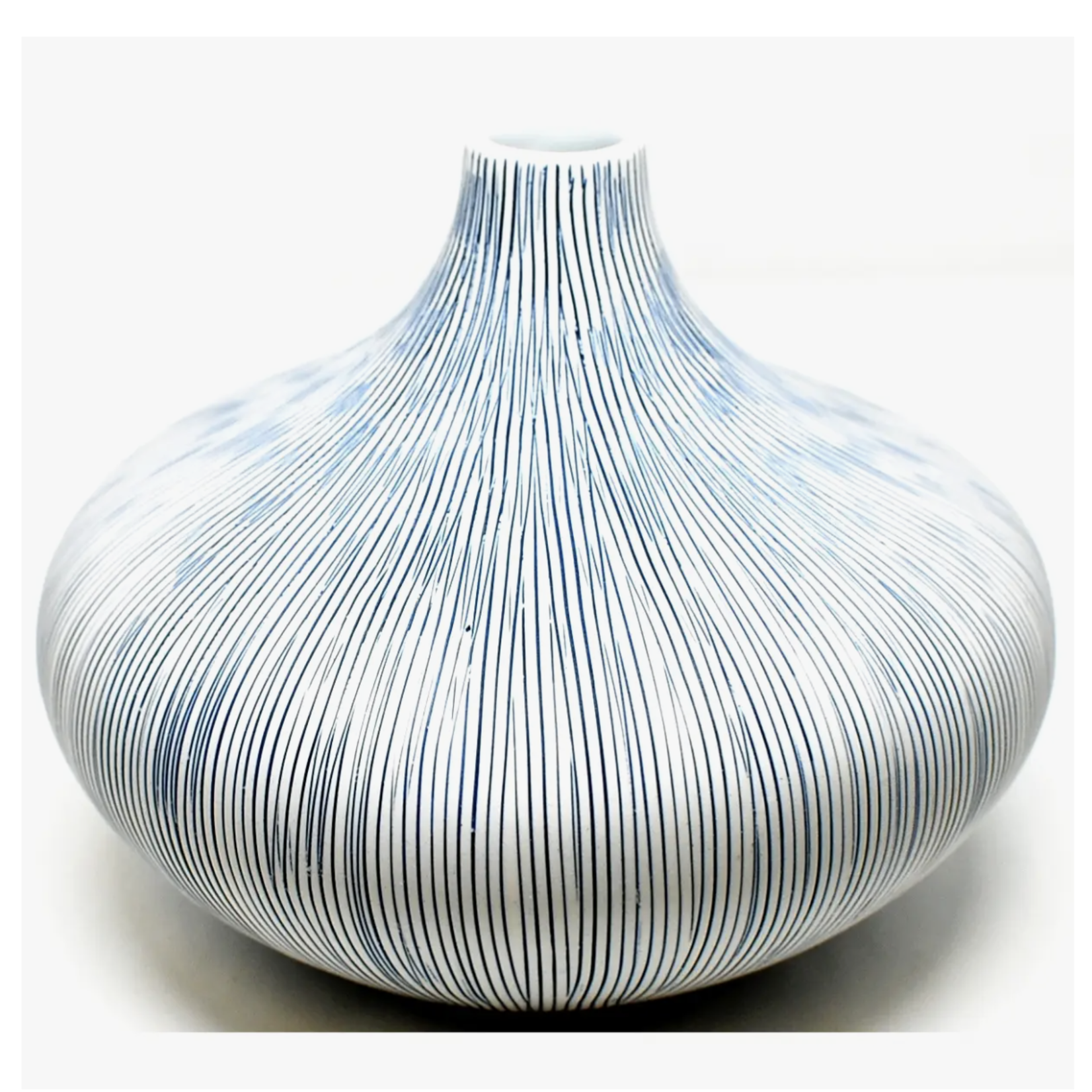 Outside The Box 6" Monique White With Blue Lines Handcrafted Tapered Vase