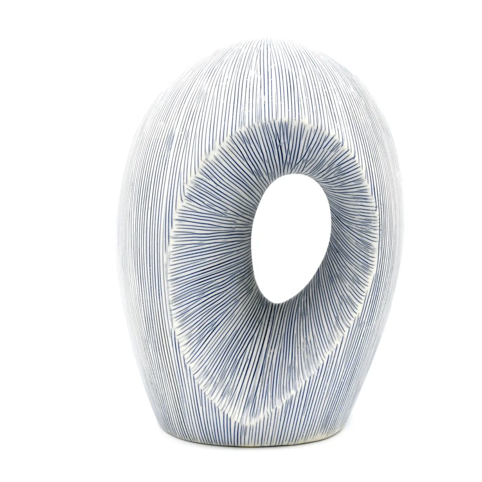 Outside The Box 9" Artura White & Blue Strips Handcrafted Porcelain Vase