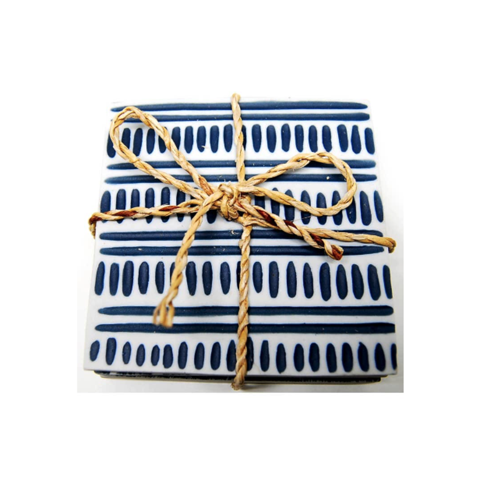 Outside The Box 4x4 Ocean Blue & White Handcrafted Porcelain Square Coasters