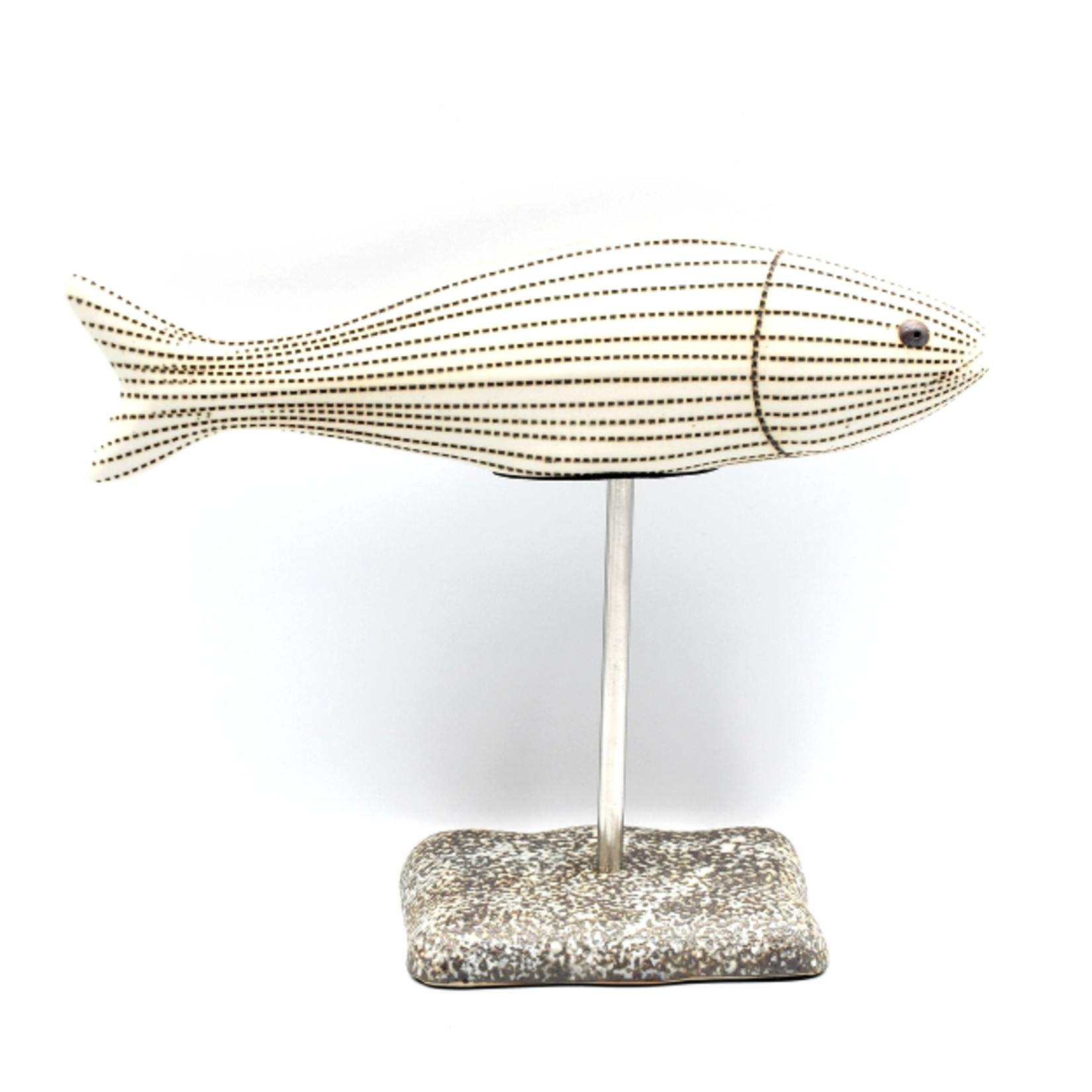 Outside The Box 7" Adrians Fish White & Brown Dots Handcrafted Porcelain Ceramic Sculpture