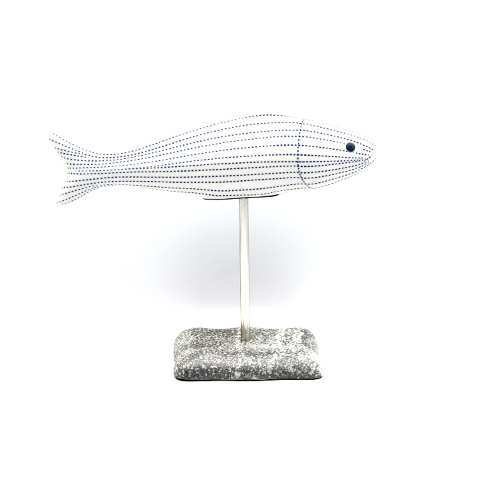 Outside The Box 7" Adrians Fish White & Blue Dots Handcrafted Porcelain Ceramic Sculpture
