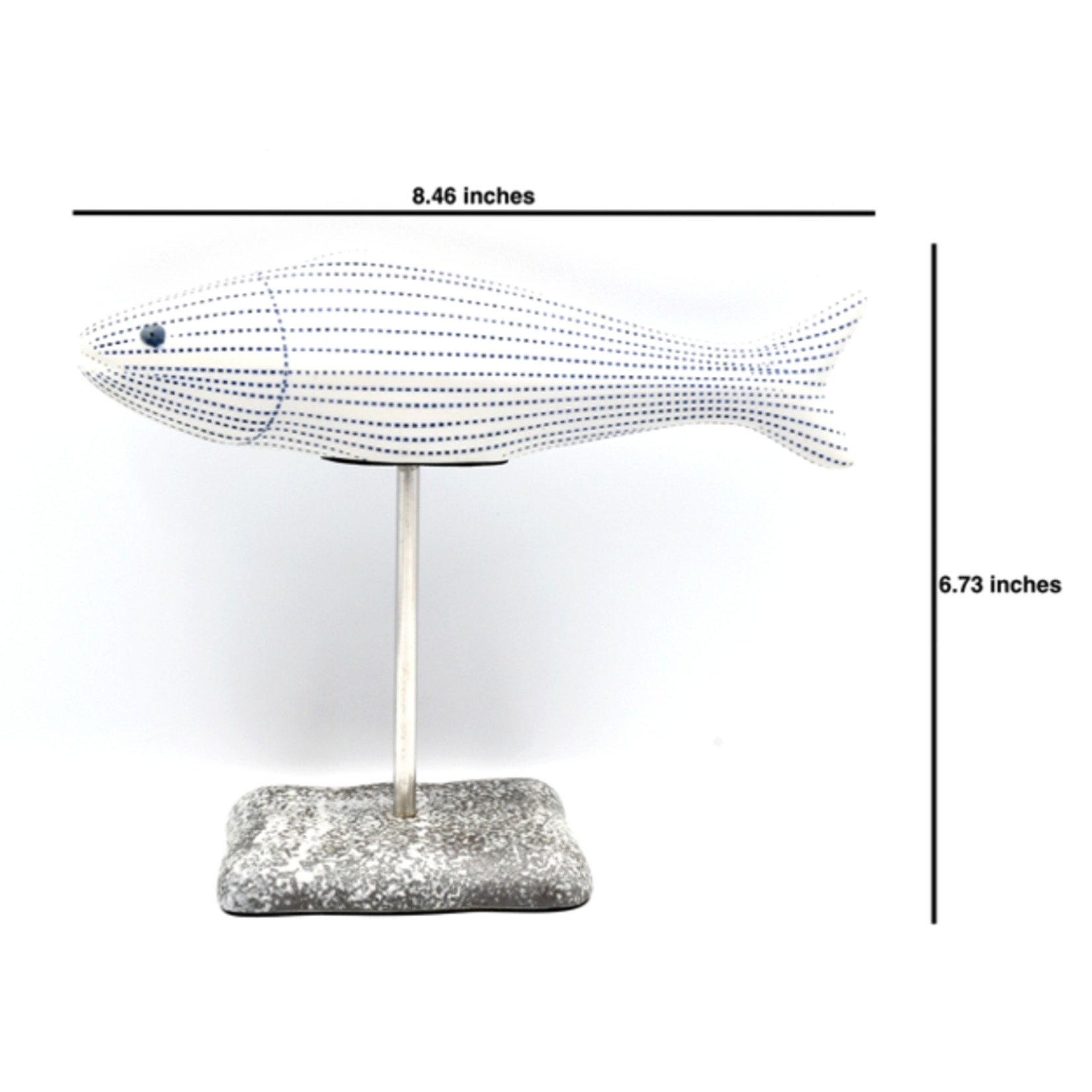 Outside The Box 7" Adrians Fish White & Blue Dots Handcrafted Porcelain Ceramic Sculpture