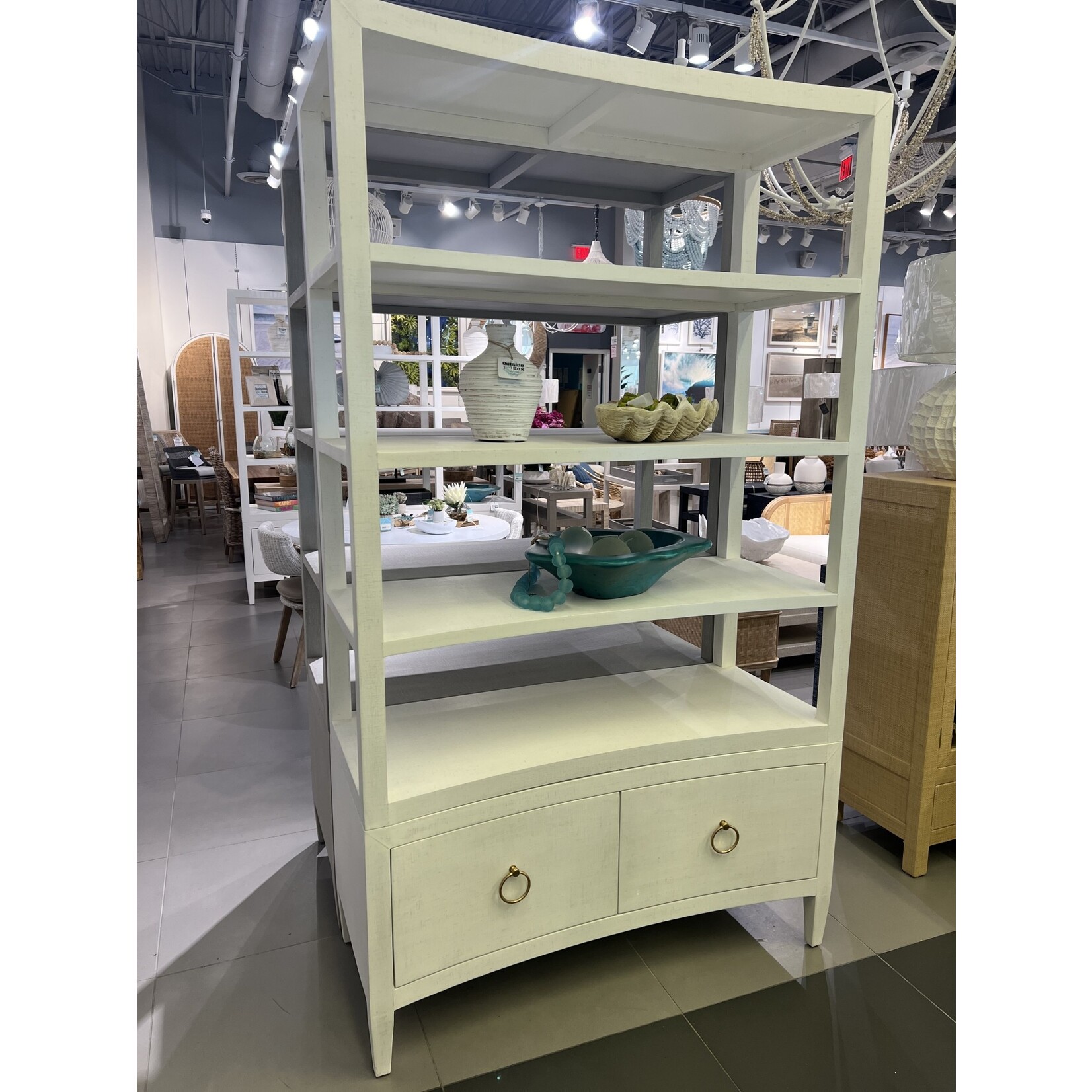 Outside The Box 48x21x82 Westminster White Linen Wrapped Concave Shelving Unit In Dove White