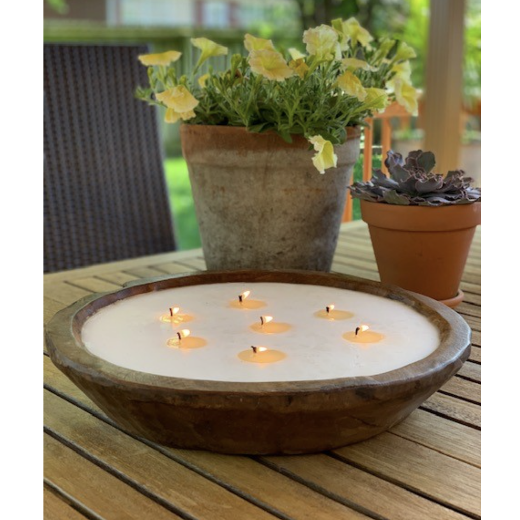 Outside The Box 15" Natural Soy Citronella Candle In Round Mango Wood Bowl