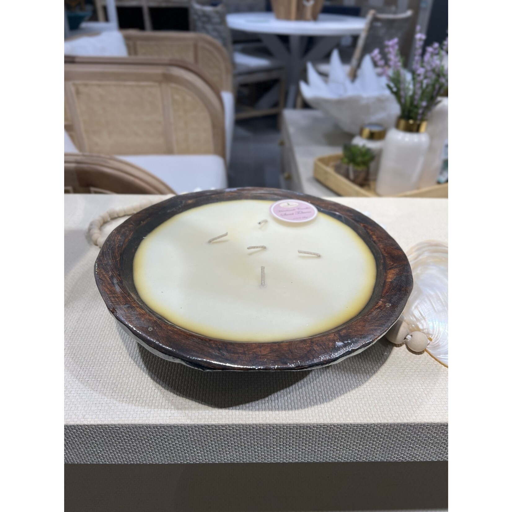 Outside The Box 10" Natural Soy Citronella Candle In Round Mango Wood Bowl