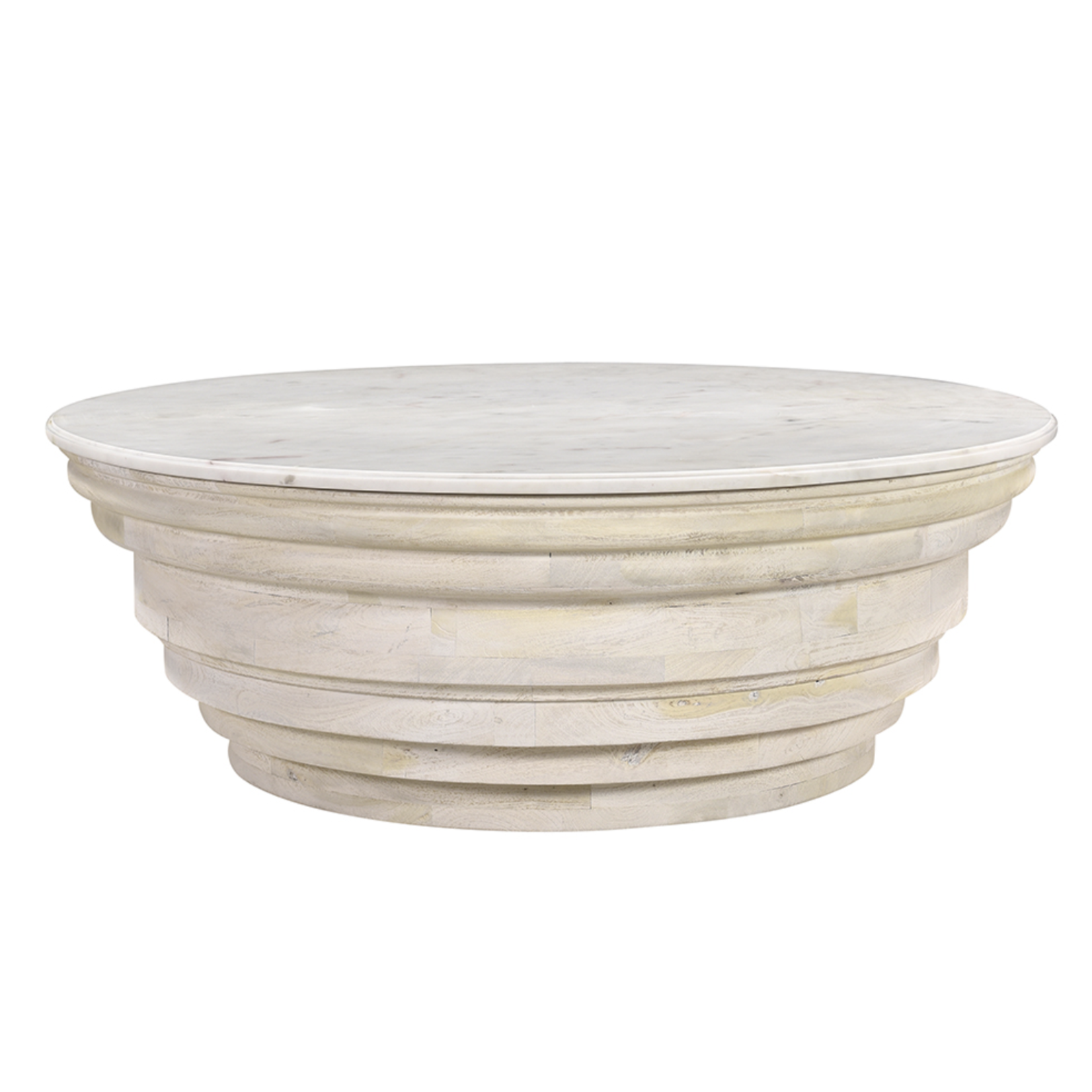 Outside The Box 48x17 Stephanie White Washed Pine & White Marble Top Coffee Table