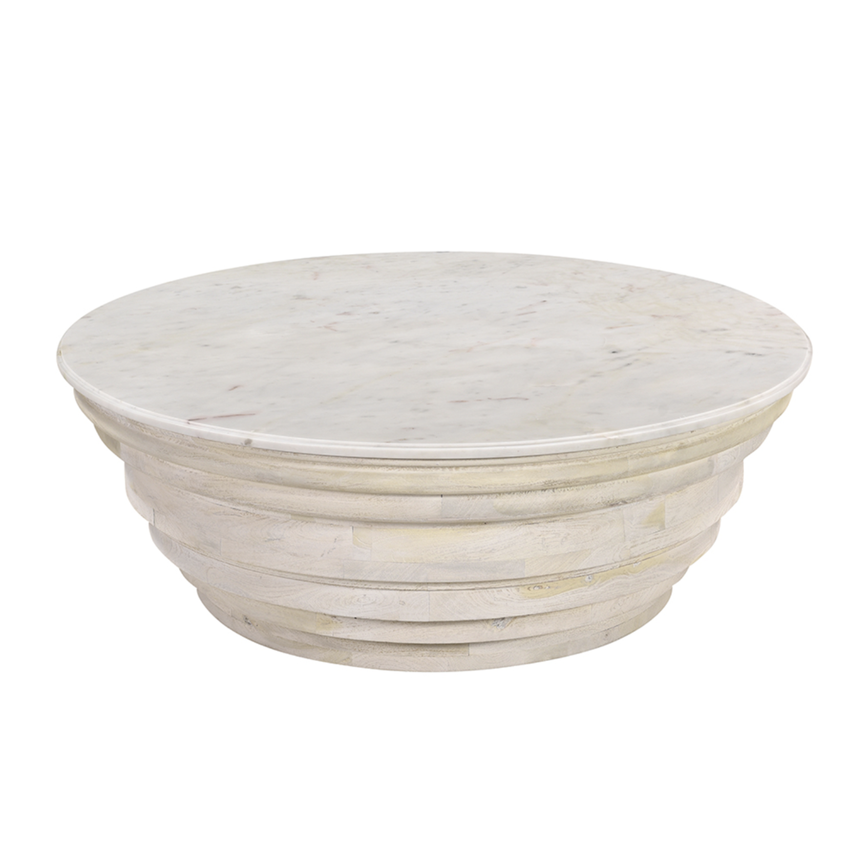 Outside The Box 48x17 Stephanie White Washed Pine & White Marble Top Coffee Table