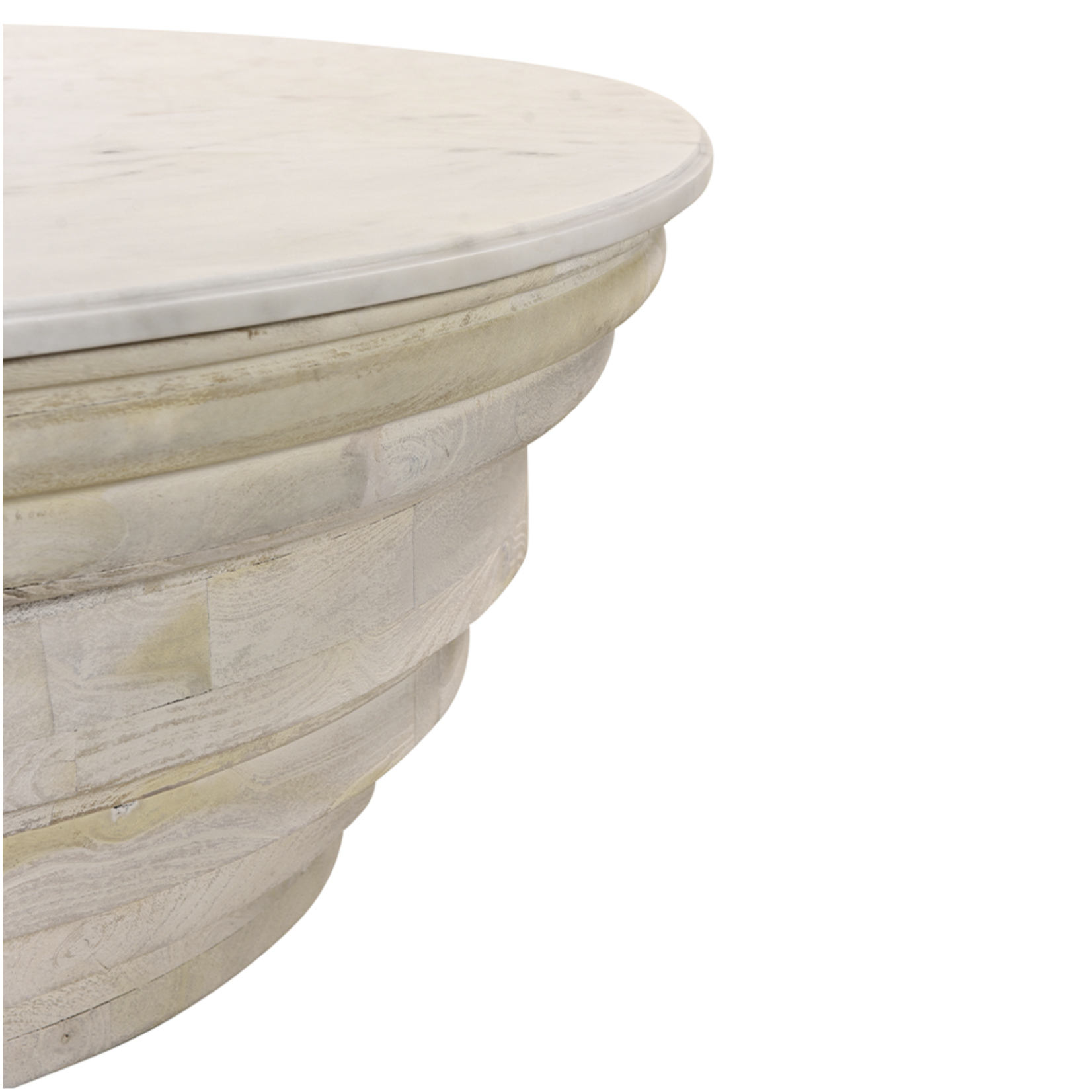 Outside The Box 48x17 Stephanie White Washed Pine & White Marble Top Coffee Table