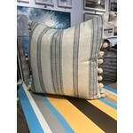 Outside The Box 22x22 Wendy Jane Rosemary Stripe Denim W/ Pom Poms Feather Down Accent Pillow