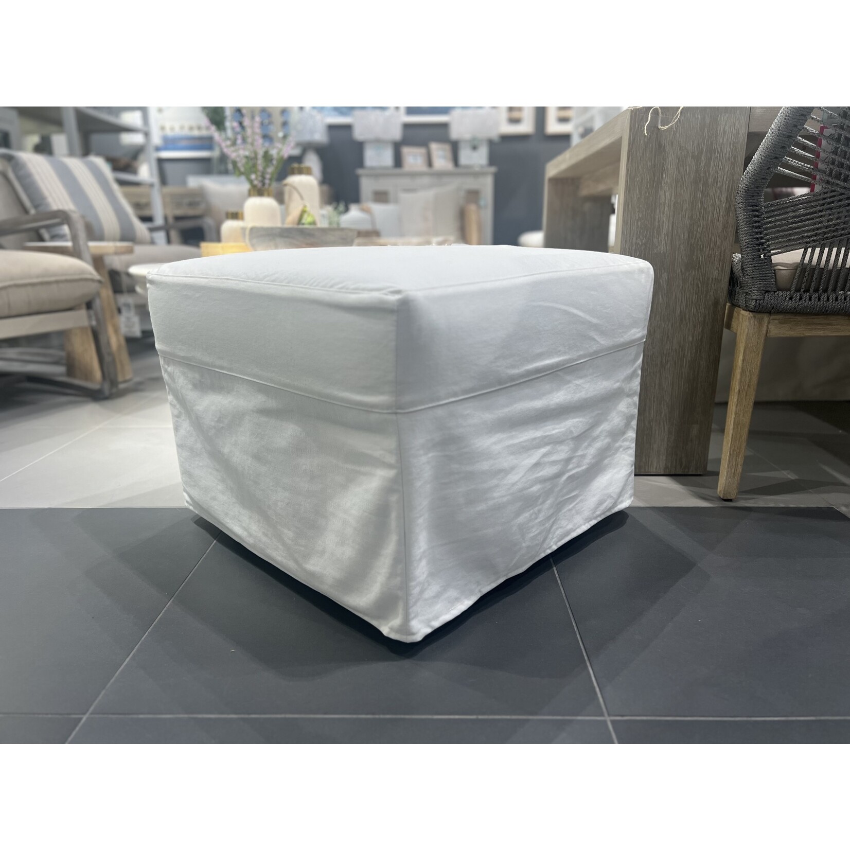 Outside The Box 24x24 Harper Twill Bleach Performance Slipcover Ottoman With Locking Castors