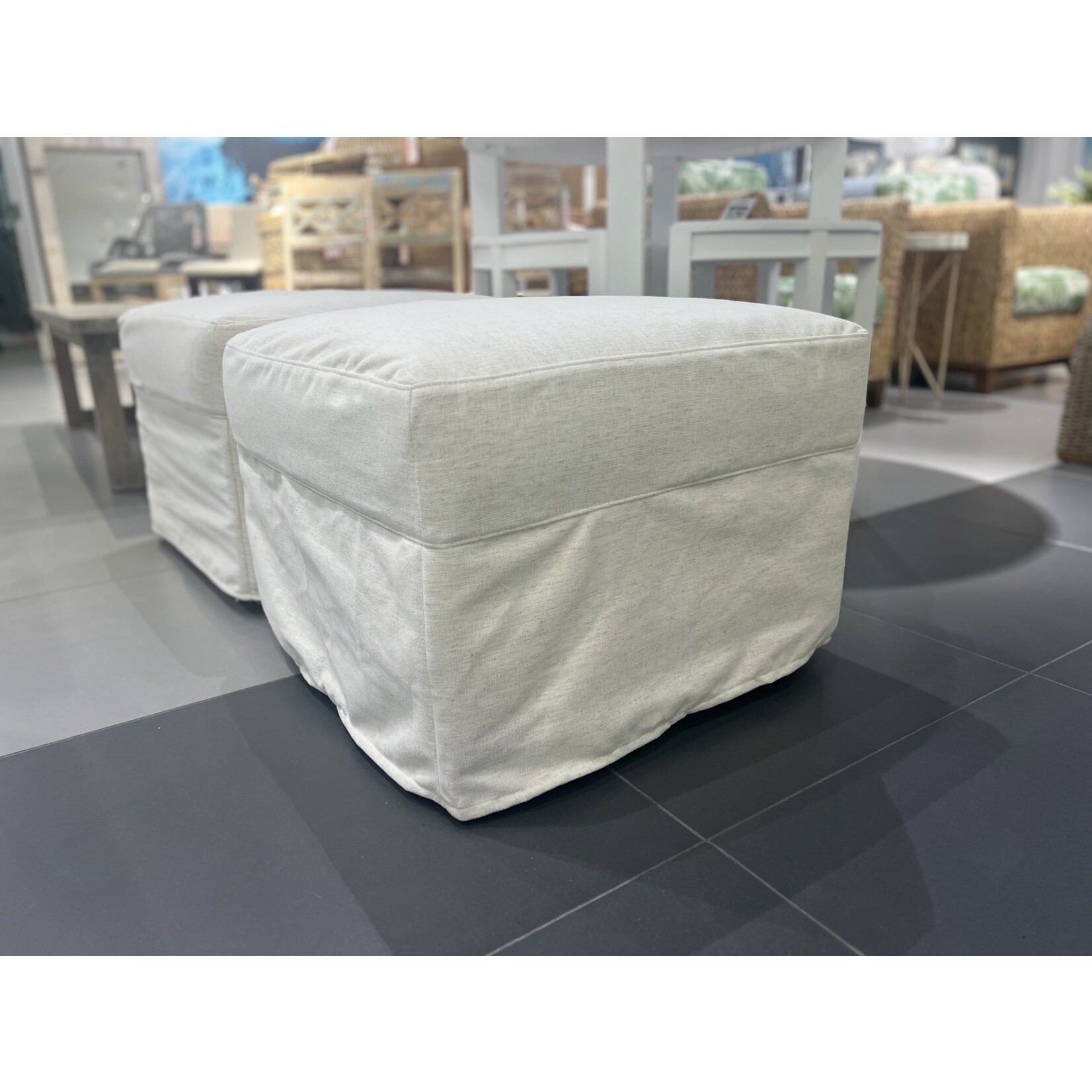 Outside The Box 24x24 Harper Nomad Snow Crypton Performance Slipcover Ottoman With Locking Castors