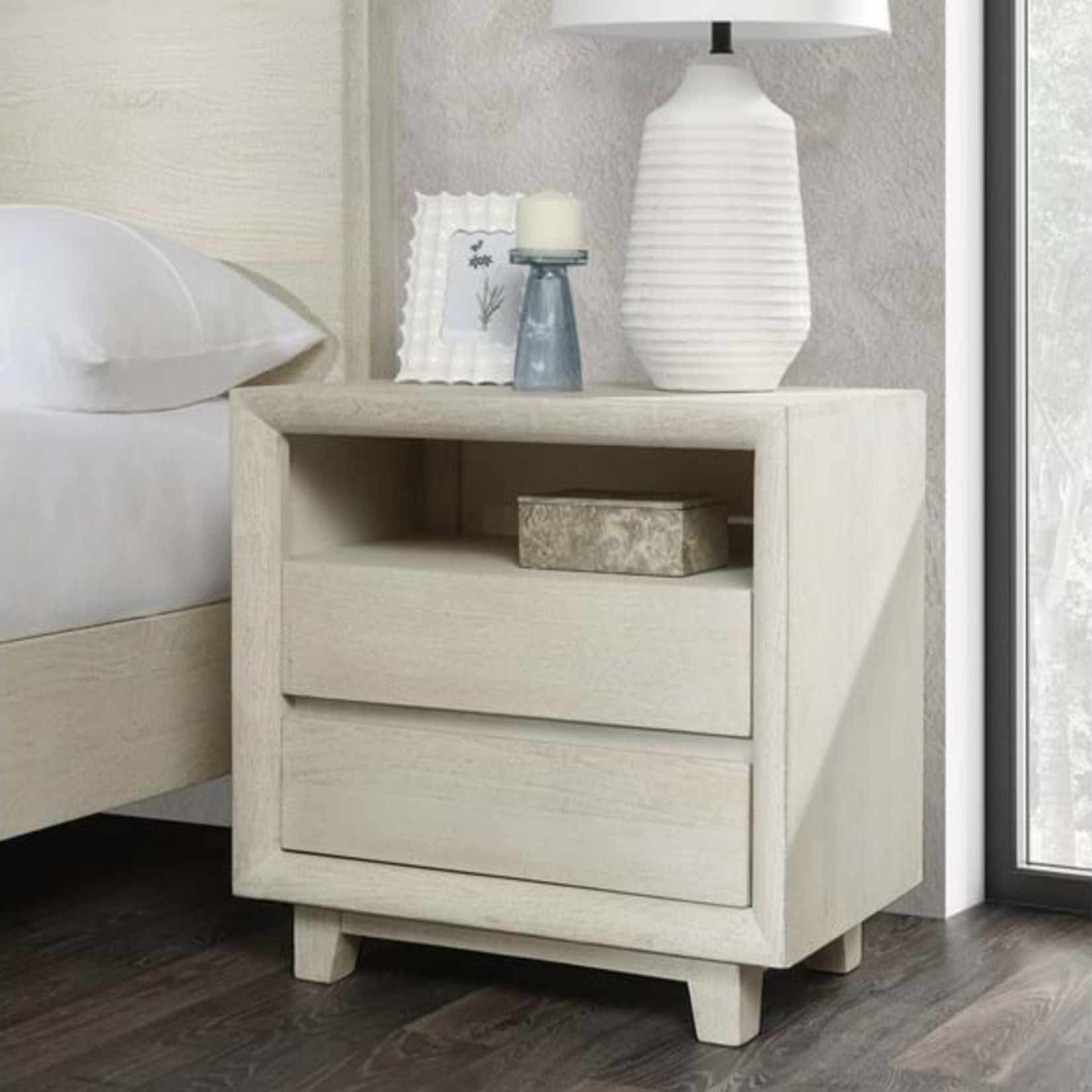 Outside The Box 27x17x27 Reece Sand Mango Wood 2 Drawer Nightstand