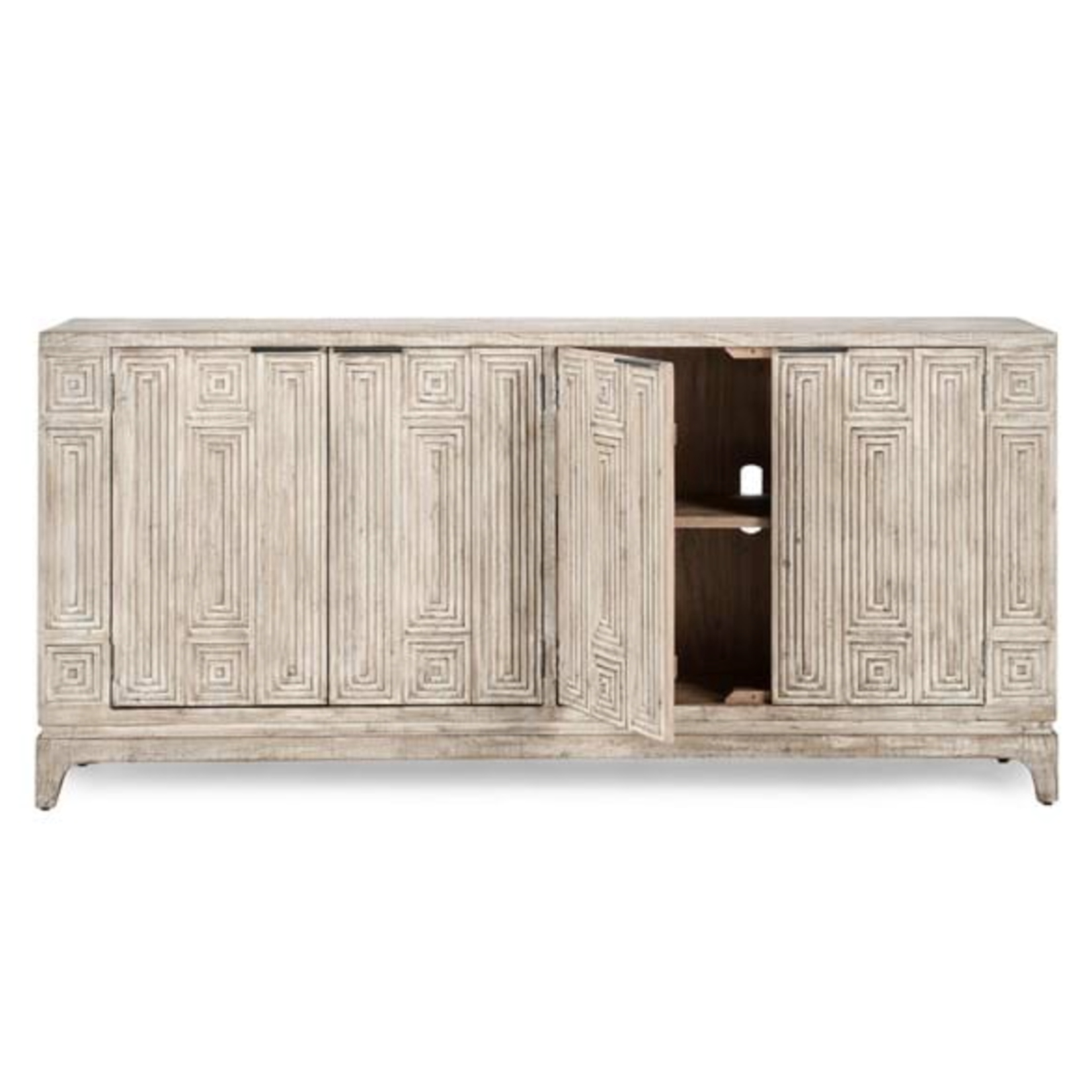 Outside The Box 82x18x38 Iza Antique Beige Solid Wood 4 Door Sideboard