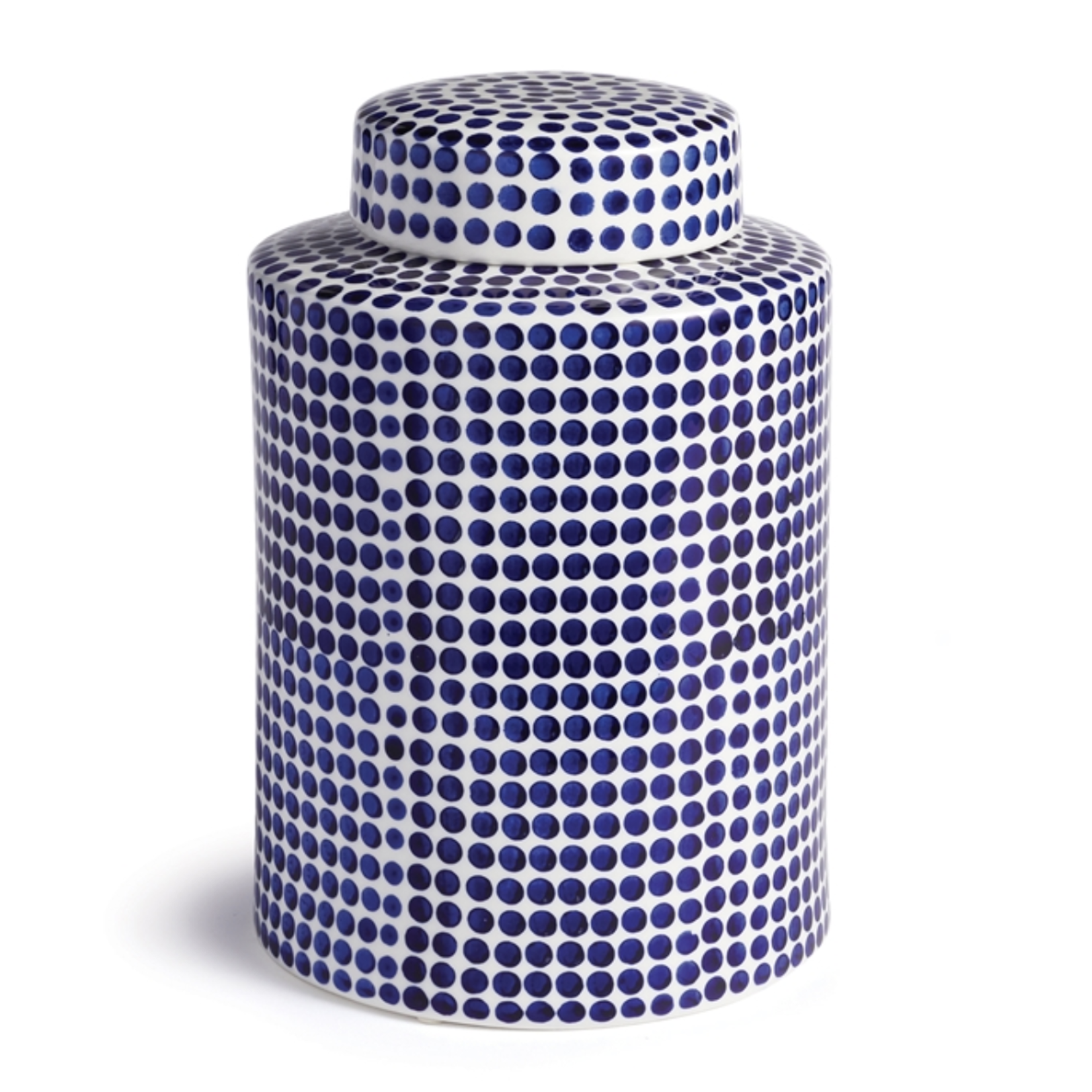 Outside The Box 12" Barclay Butera Dover White & Blue Dots Jar