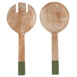 Outside The Box 10" Set Of 2 Natural & Green Dip Acacia Wood Salad Serving