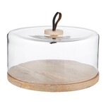 Outside The Box 11" Modern Mango Wood & Hand-Blown Glass Cloche Cake Stand