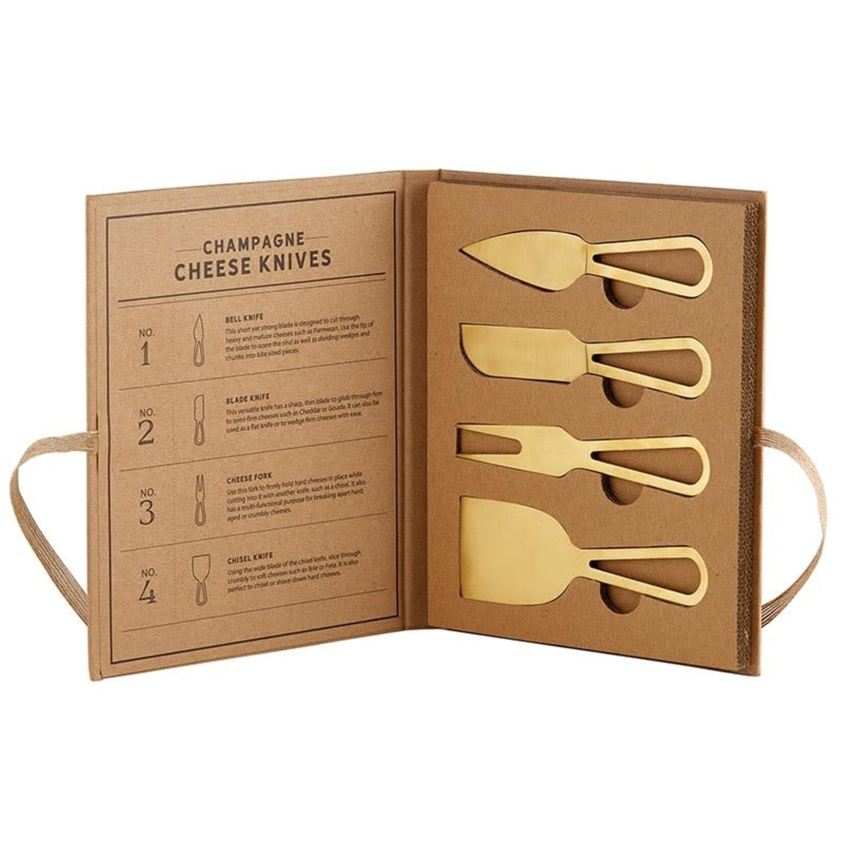 Outside The Box 7" Set Of 4 Stainless Steel Champagne Gold Charcuterie Knives With Book Box