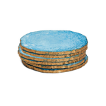 Outside The Box 4" Set Of 6 Blue Ice Resin & Gold Edge Coasters