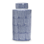 Outside The Box 16" Shibori Blue & White Ceramic Jar With Lid