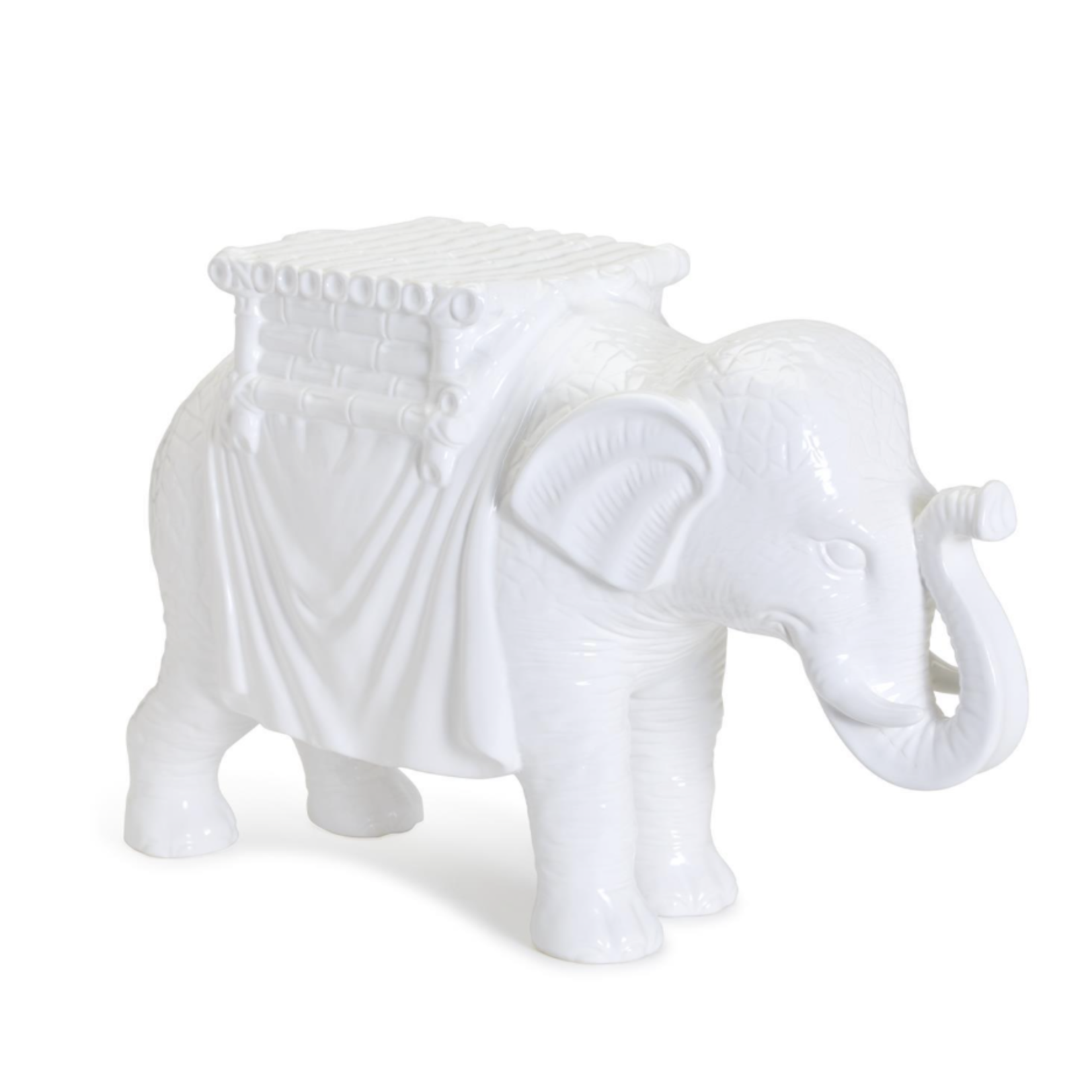 Outside The Box 15" White Elephant Ceramic Decor Garden Stool