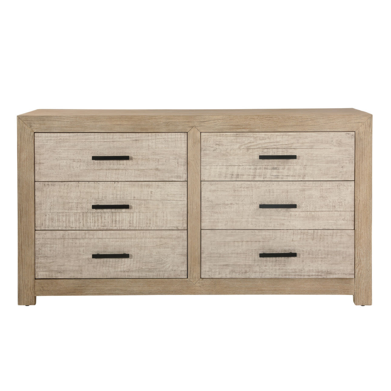 Outside The Box 66x19x36 Roux Light Warm Wash Reclaimed Pine Wood 6 Drawer Dresser