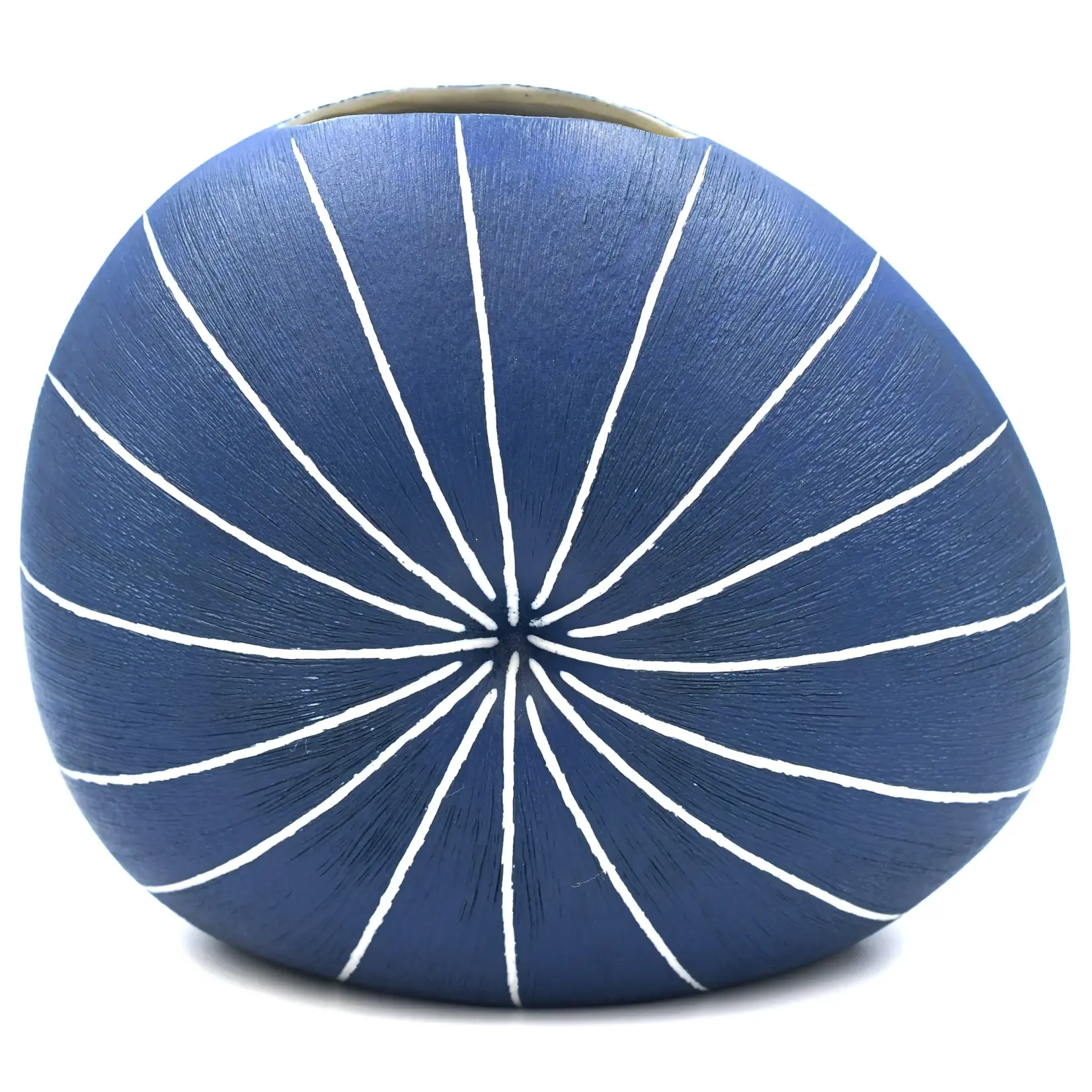 Outside The Box 6" Diva Blue & White Lines Handcrafted Porcelain Mini L-Shape Bud Vase