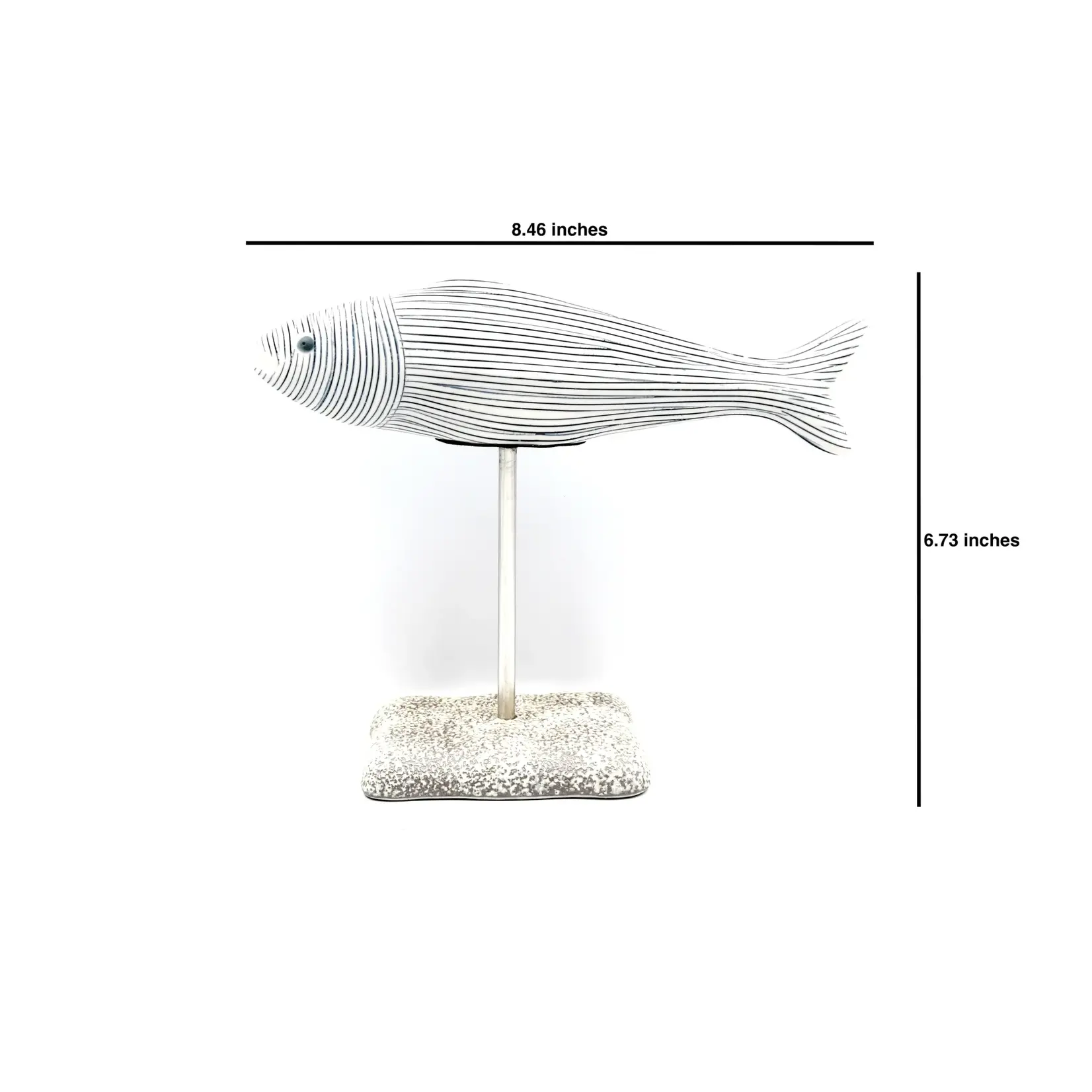 Outside The Box 7" Adrians Fish White & Blue Lines Handcrafted Porcelain Ceramic Sculpture