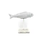 Outside The Box 7" Adrians Fish White & Blue Lines Handcrafted Porcelain Ceramic Sculpture