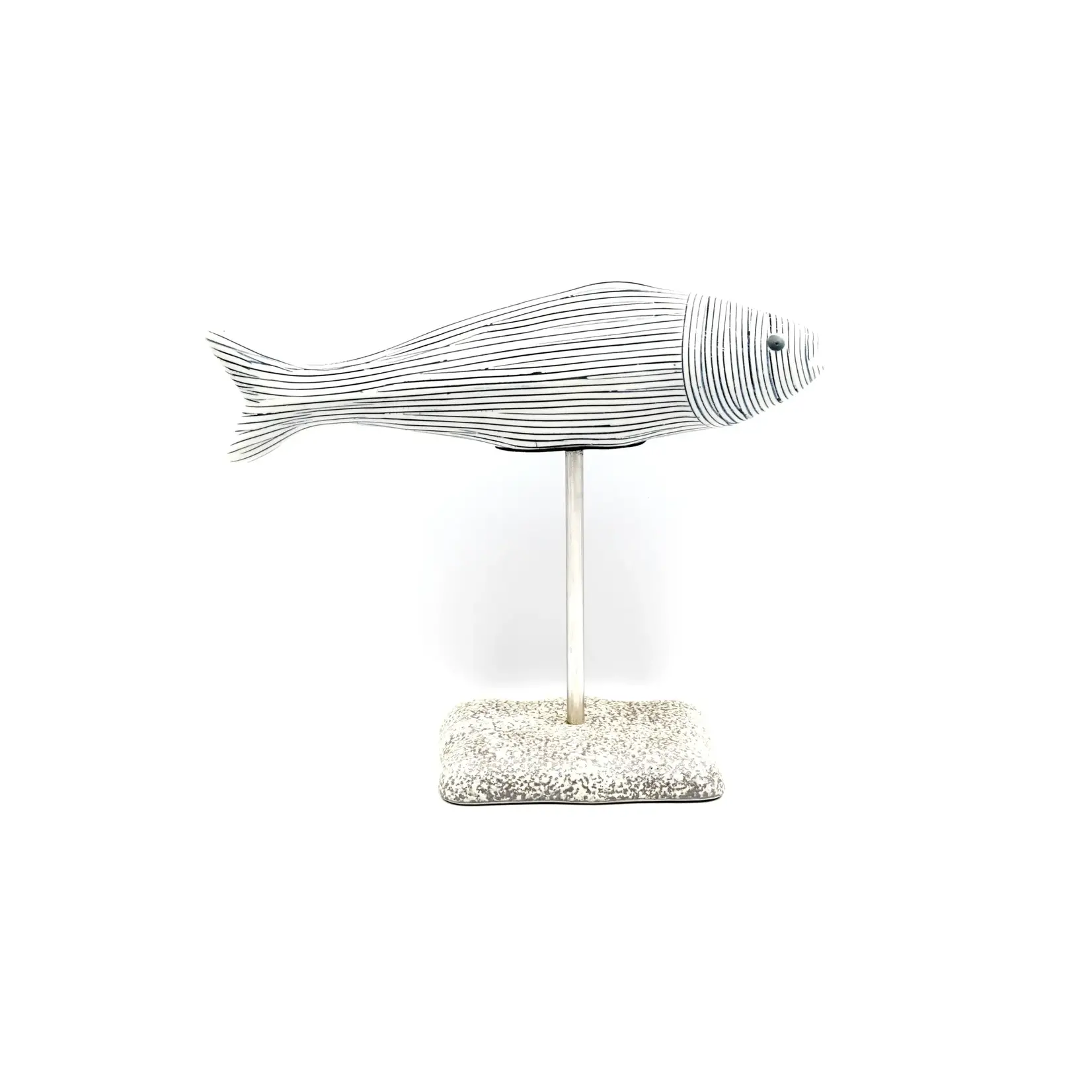 Outside The Box 7" Adrians Fish White & Blue Lines Handcrafted Porcelain Ceramic Sculpture