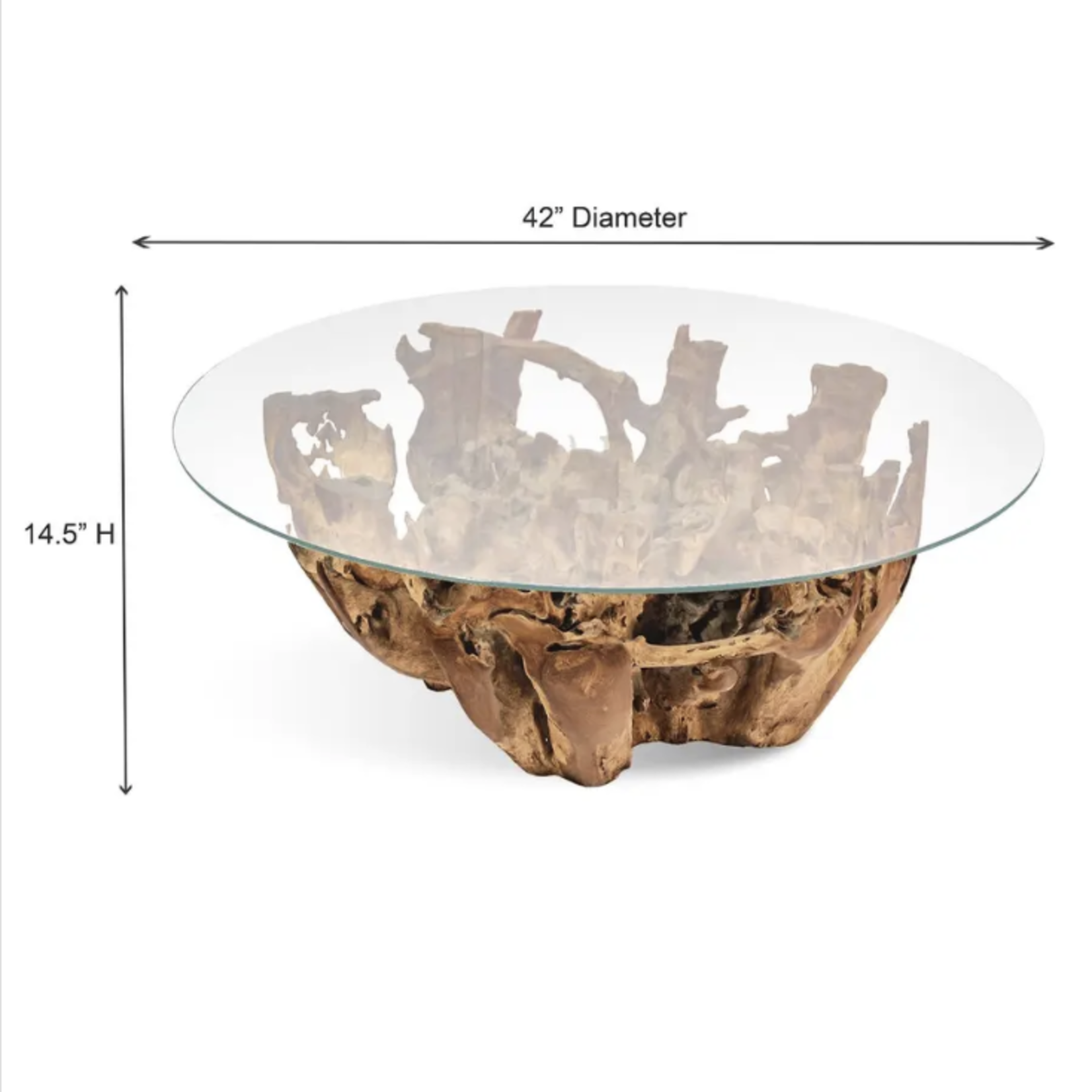 Outside The Box 42" Natural Coffee Tree Root Wood Round Cocktail Table With Glass
