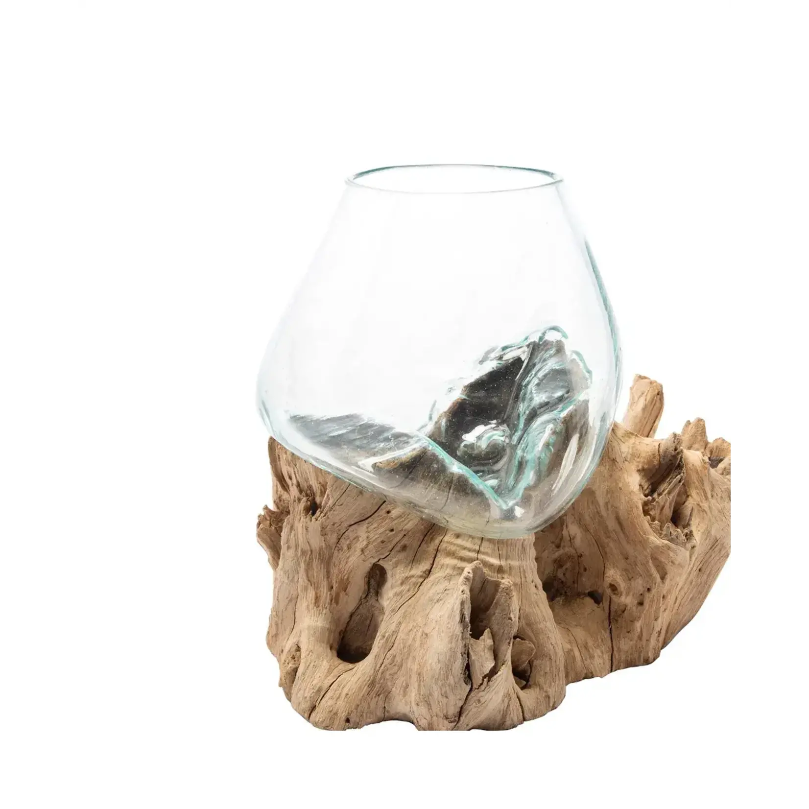 Outside The Box 10" Hand Blown Glass Vase On Driftwood Base - S