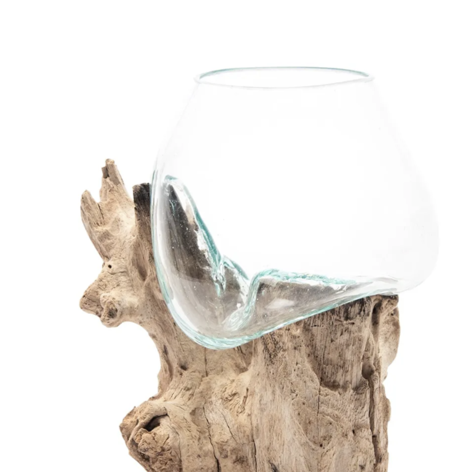 Outside The Box 8" Hand Blown Glass Vase On Driftwood Base - XXXS
