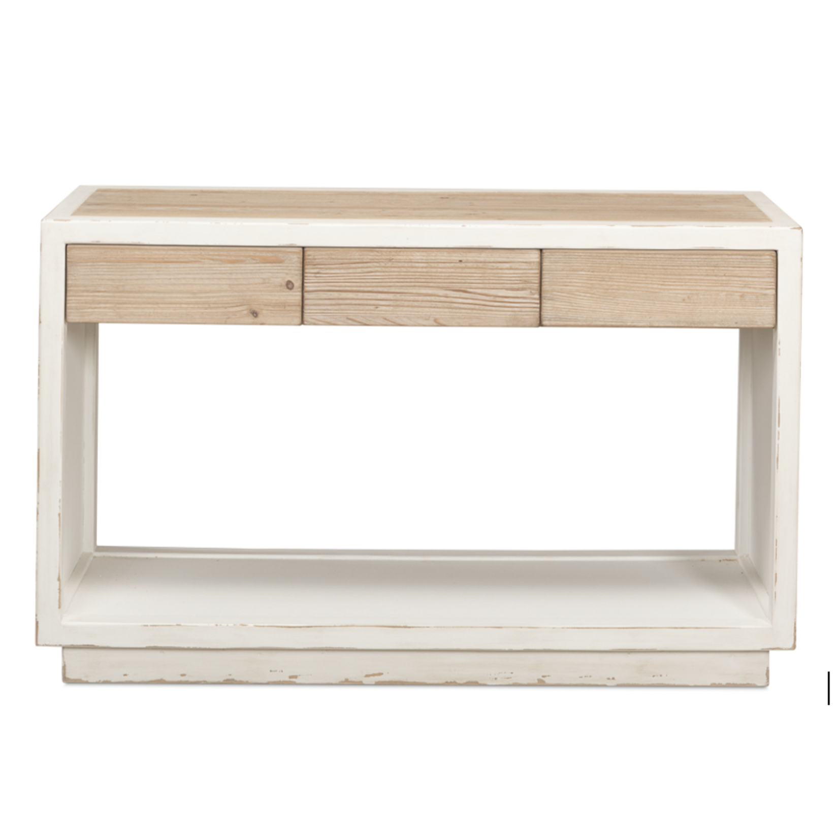Outside The Box 48x16x30 Connor Antique White Center Drawer Weathered Top Console Table